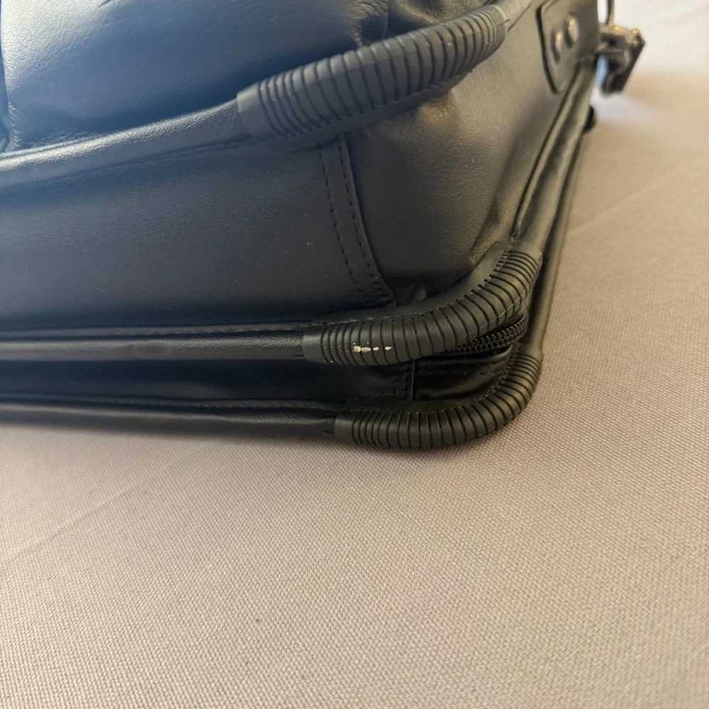 Dell Black Leather Laptop Messenger Bag Briefcase‎ Retractable handles